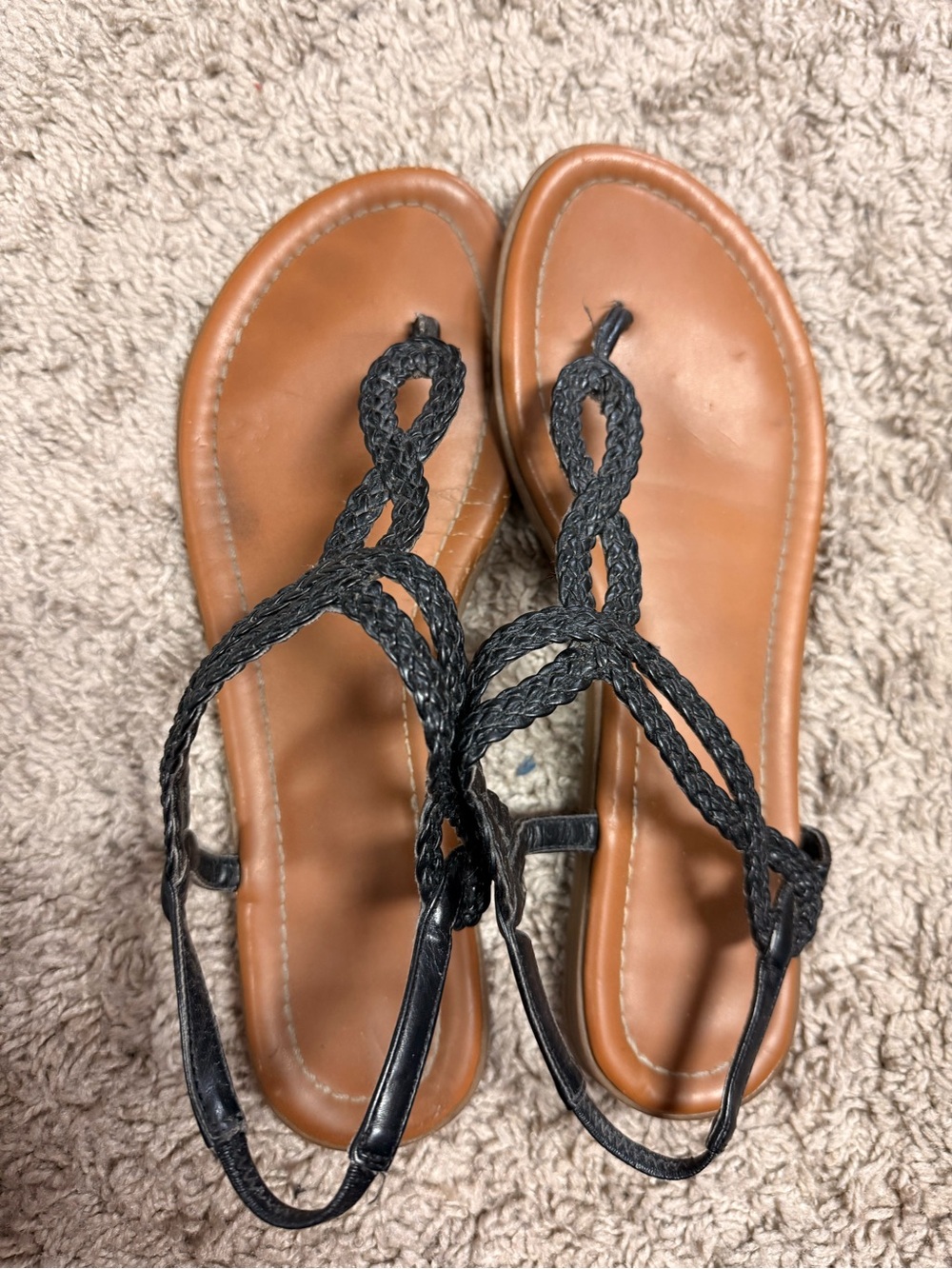 Women’s Braided T-Strap Sandals - Black/Tan